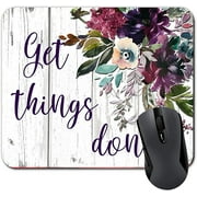Purple Watercolor Floral Mouse Pad Inspirational Quote Get Things Done Mousepad Office Desk Accessories Decor for Women