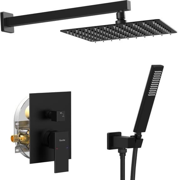 Rain Square Single Handle 1-Spray Shower Faucet 1.8 GPM with 8 in. Shower Heads in Matte Black
