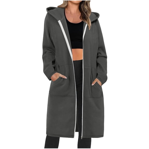 Fancifize Women Casual Fleece Hoodies Sweatshirt Full Zip Up Lightweight Long Jacket Fall Winter Loose Coat With Pockets