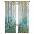 thumbnail image 3 of Teal Yellow Oil Painting Sheer Curtains 63 Inches Length 2 Panels Set, Window Sheer Curtains for Living Room/Bedroom, Contemporary Abstract Art Light Filtering Rod Pocket Curtain 52'' x 63'' x 2, 3 of 7