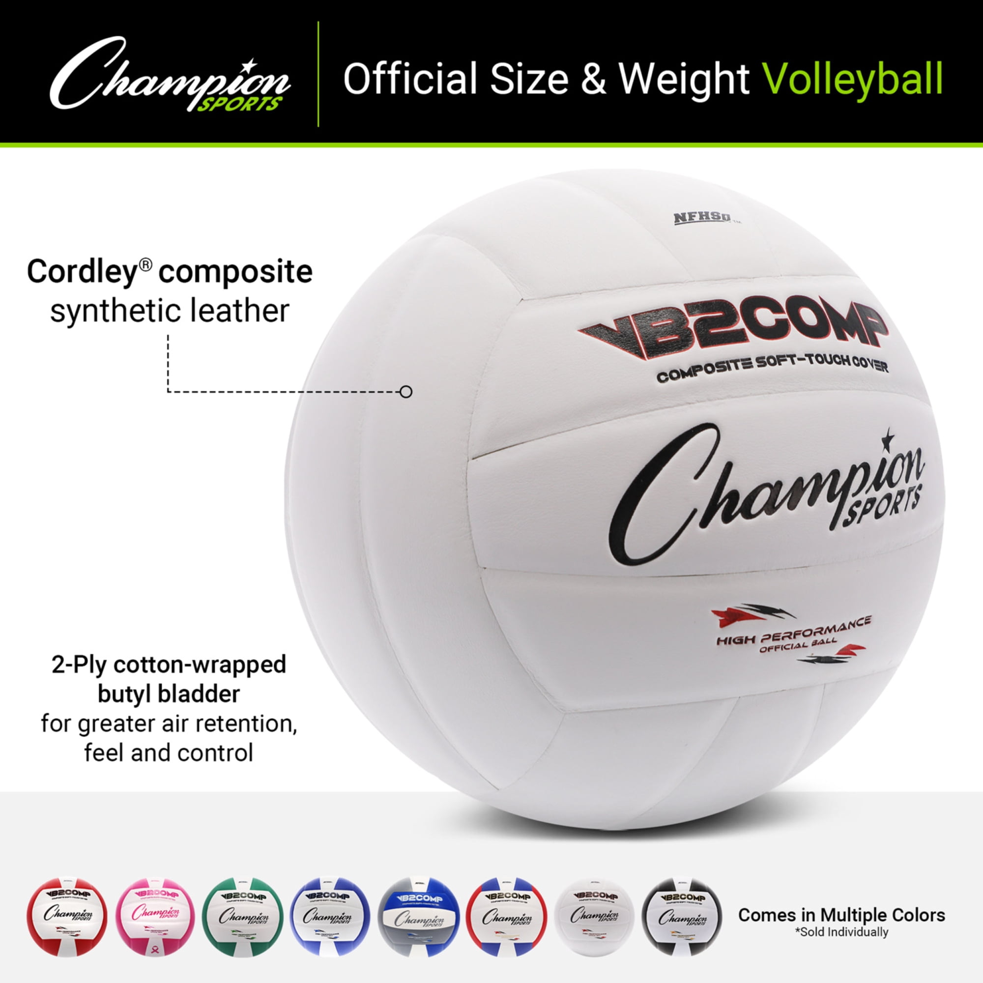 Champion Sports VB Pro Comp Series Indoor Volleyball,Official Size-Durable,Soft-Touch Volleyballswith Composite Synthetic Leather Cover-Premium Volleyball Equipment&Gear-White/White,VB2,One Size