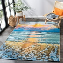 SAFAVIEH Barbados Dusk Waves Outdoor Area Rug, 5'3" x 7'6", Gold/Blue