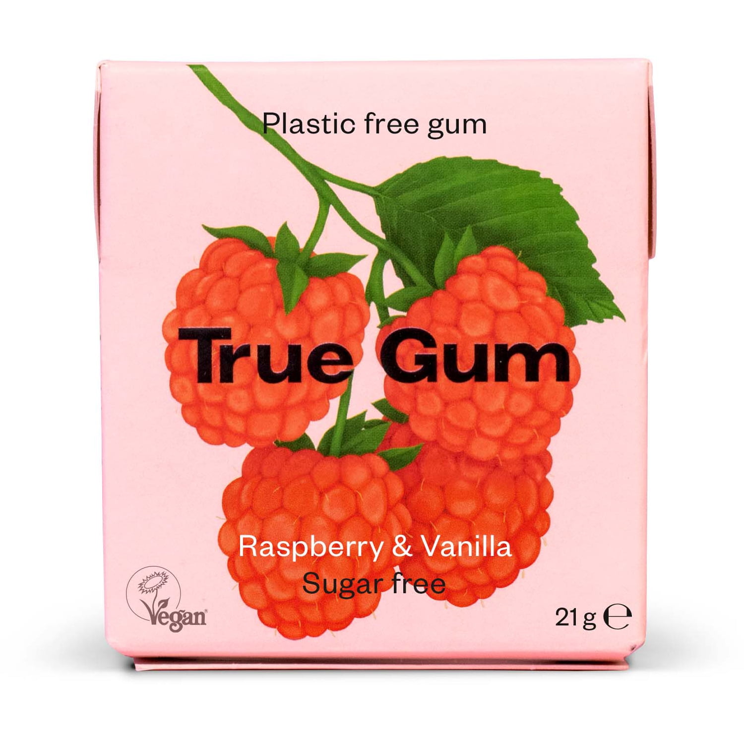 True Gum Chewing Gum Plastic Free Raspberry & Vanilla 21g (Box of 24)