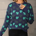 thumbnail image 4 of Irish Clover Knitted Sweater for Women Long Sleeve Crewneck Pullover Tops Navy S, 4 of 9