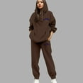 thumbnail image 2 of Valora Women Fashion Outfit Casual Hooded Tracksuit with Letter Print Drawstring Jogger Pants for Daily and Travel Comfortable Athletic Wear Outfit for Women Brown S, 2 of 4