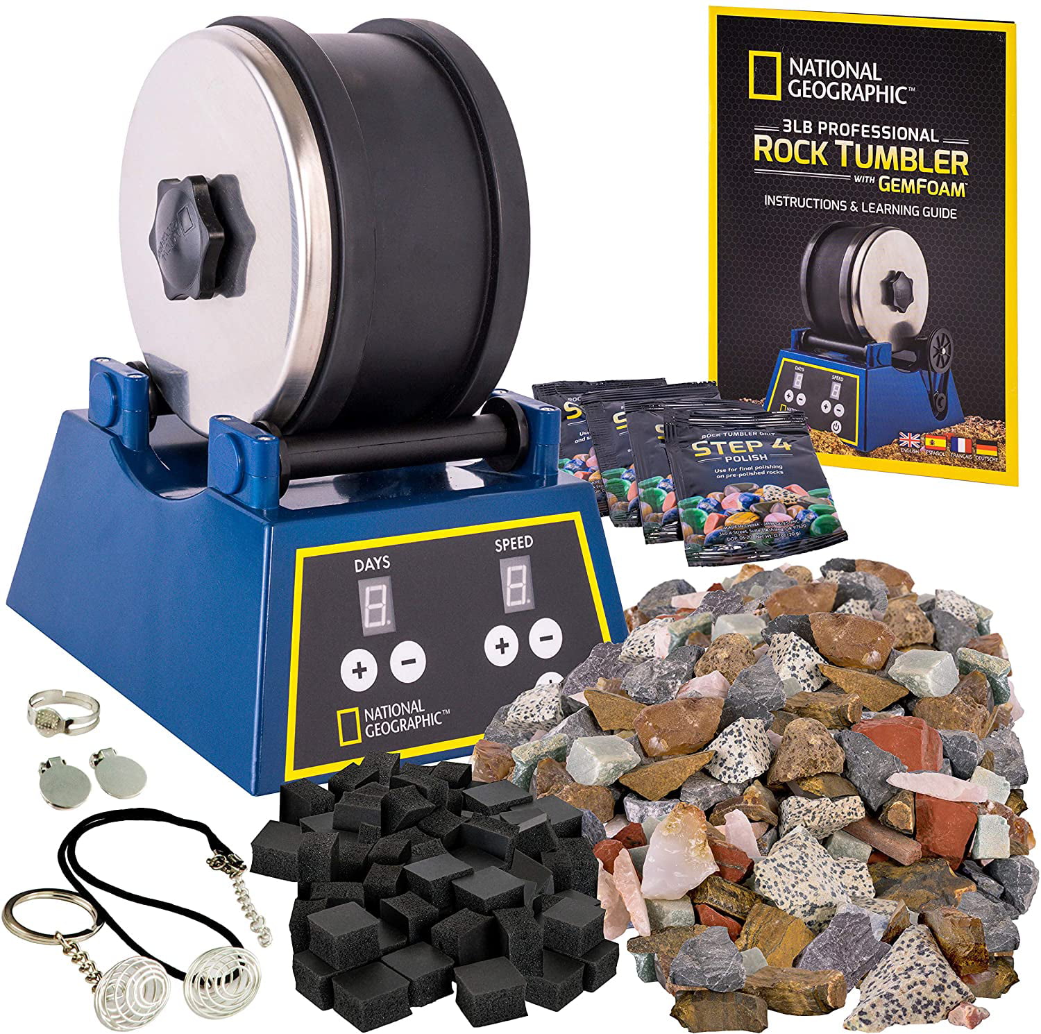 National Geographic Hobby Rock Tumbler Kit Rock Polisher for Kids & Adults 
