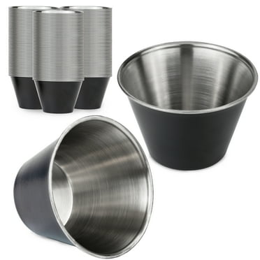 [120 Pack] 4 oz Stainless Steel Sauce Cups - Matte Black Individual Round Condiments Ramekins, Commercial Grade Safe / Portion Dipping Sauce Kitchen Set
