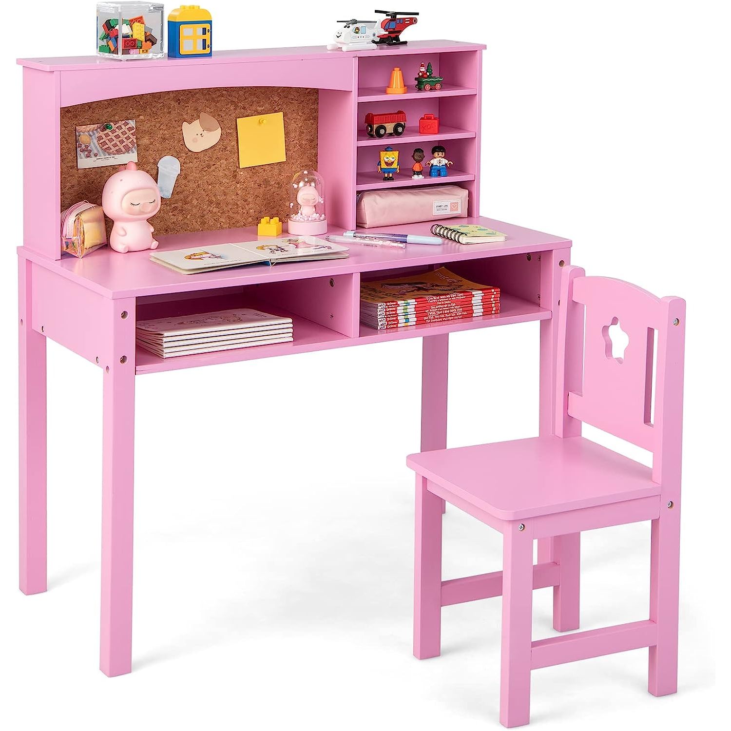 XINiHoXe Kids Desk and Chair Set, Student Study Table with Chair, Hutch