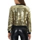 thumbnail image 3 of Chaqueta bomber de mujer con lentejuelas INSPIRE CHIC, cierre de cremallera, bolsillos ocultos, color dorado, 3 of 6