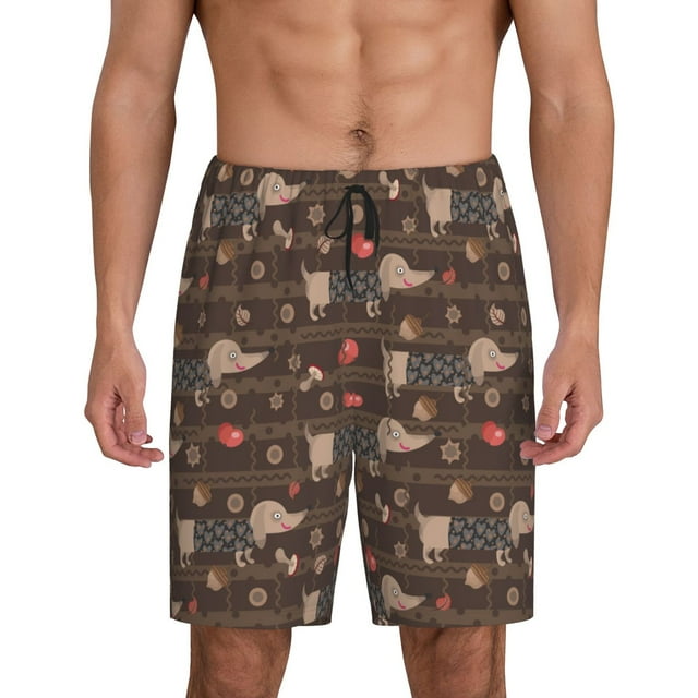Vsdgher Shorts de Pyjama pour Hommes Imprimé Teckel Chiot Bas de Pyjama Légers avec Poches - Grand