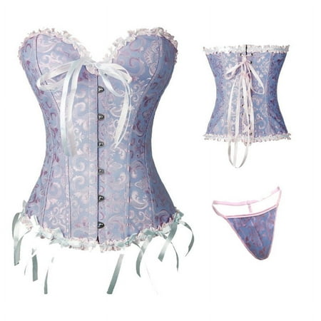MISS MOLY Women s Lace Up Boned Plus Size Overbust Corset Bustier Bodyshaper Top Blue 5XL
