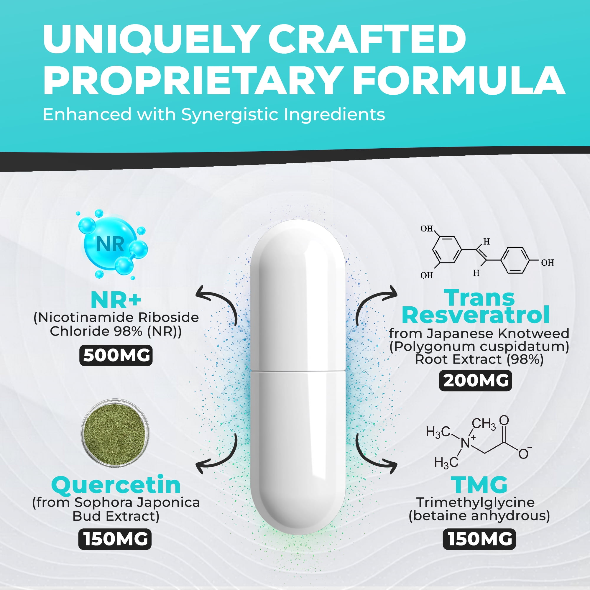 NAD Supplement with Liposomal Nicotinamide Riboside , Resveratrol, Quercetin & TMG, 180 Capsules, 3 Bottles. Cellular Energy & Antioxidant Support