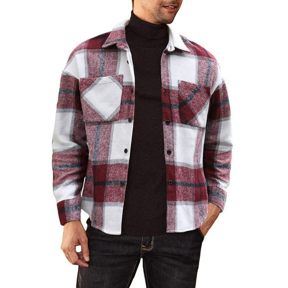XovLAHzY Mens Summer Button Up Shirts Meilicloth Flannel Shirt Long Sleeved Shirt Checked Shirt Jacket Fashion Beach Dress Shirts