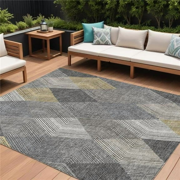 HomeRoots 613732 8 x 10 ft. Pewter Gray & Gold Argyle Washable Indoor & Outdoor Rectangle Area Rug