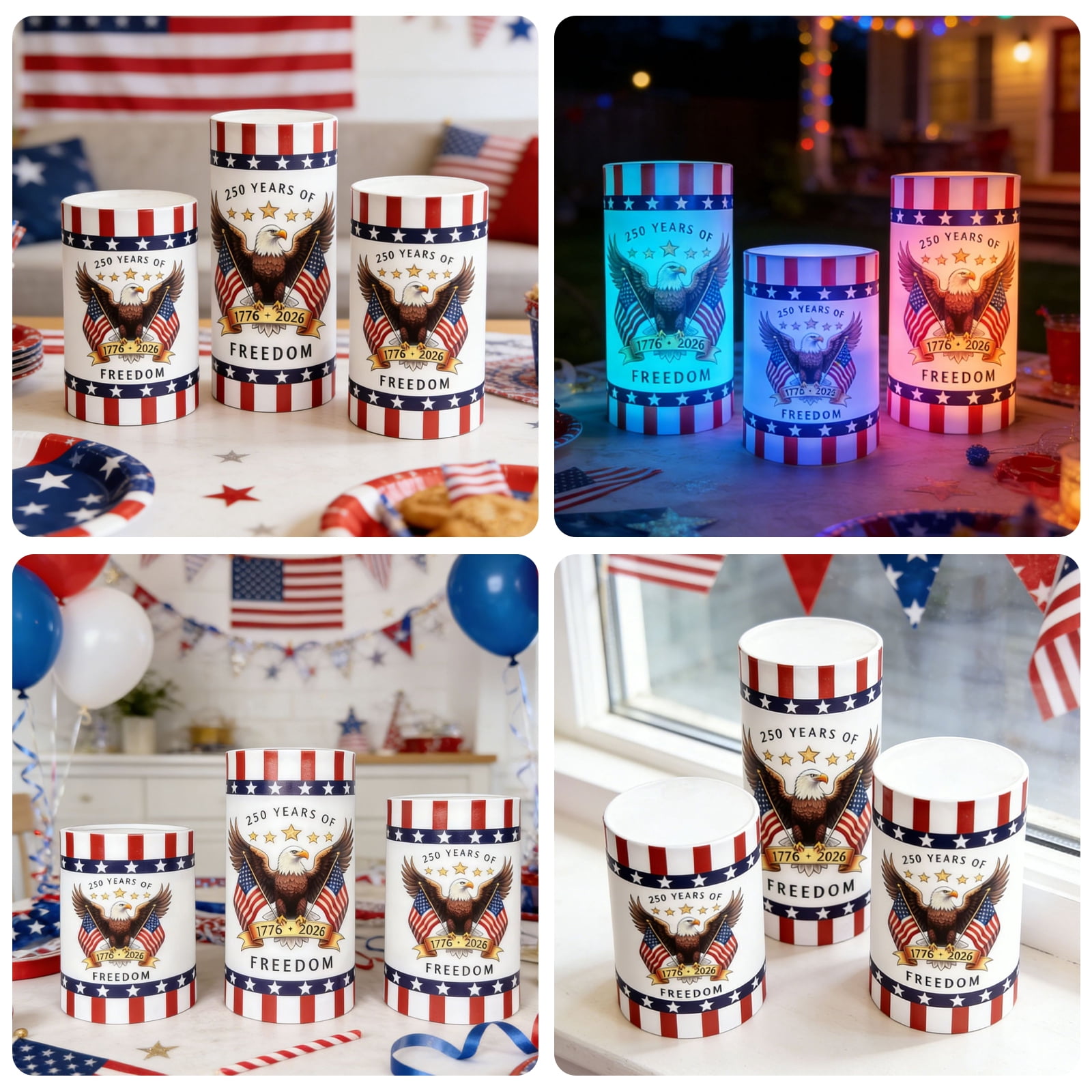 4th of July Flameless Candles, 12 Colors Changing Eagle Flag 250th Anniversary LED Candles with Remote & Timer, Flickering Patriotic Pillar Candles Battery Operated for Home Independence Day Decor