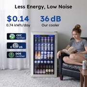 Simzlife 130 Can Beverage Refrigerator with Glass Door for Home, 17.3 in D, 31.3 in H, Silver