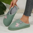 thumbnail image 3 of Memory Foam House Slippers for Women Butterfly Embroidery Cozy Warm Home Indoor Casual Slip on Shoes Green 9.5, 3 of 7
