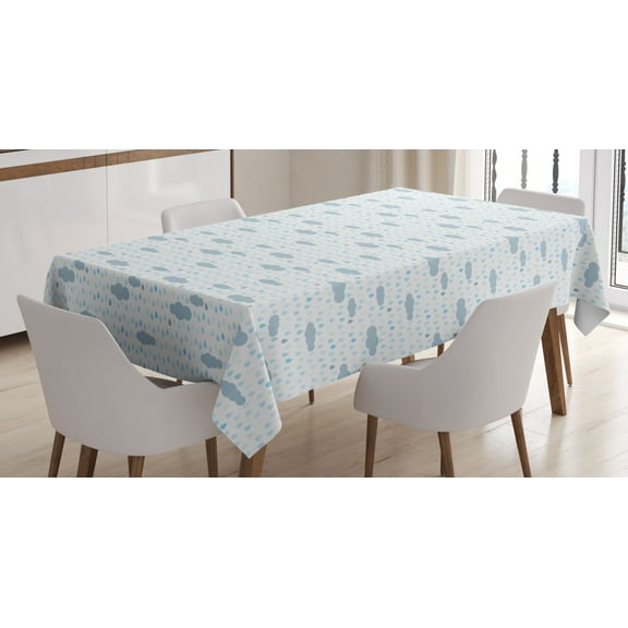 Ambesonne Cloud Tablecloth Rectangular Table Cover, Rain Drops and Droplets, 60"x90", Pale Blue Blue Grey