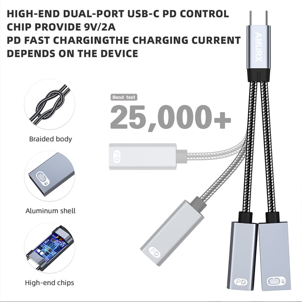 Adaptateur USB-C OTG 2-en-1 - USB A + USB-C Avec Charge PD 60W, Câble 30cm