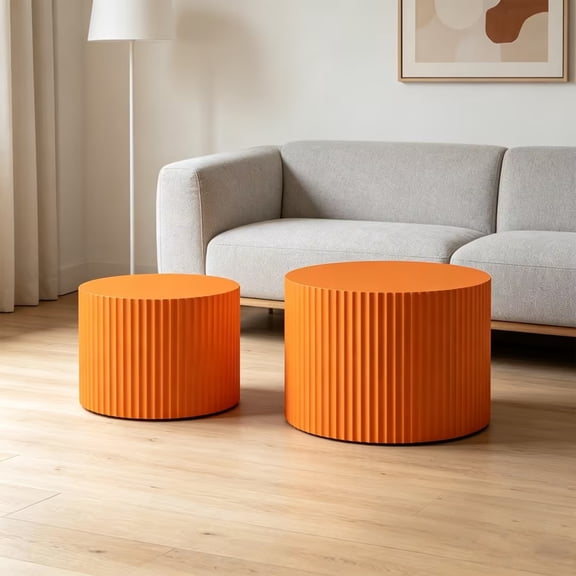 Nesting Coffee Table Set of 2, Round Side Tables Accent End Table for Living Room, Apartment, Orange