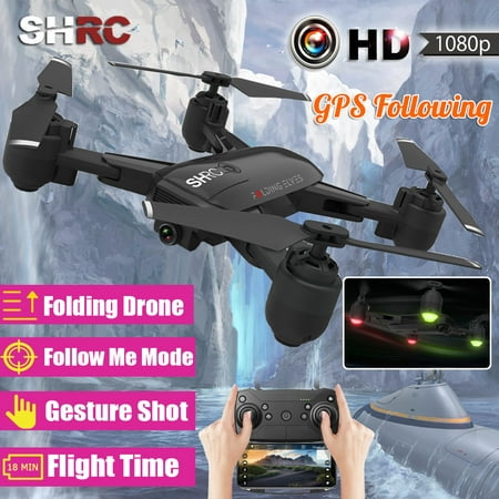 SHRC Foldable RC Drone, GPS 5.0Ghz 4CH Wifi Aircraft Quadcopter, Follow Me Mode HD 1080P Camera, 1000M Remote Control Distance, Gesture Take