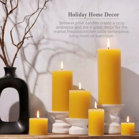Natural Beeswax Candles Set of 6 Handmade Beeswax Pillar Candles Set