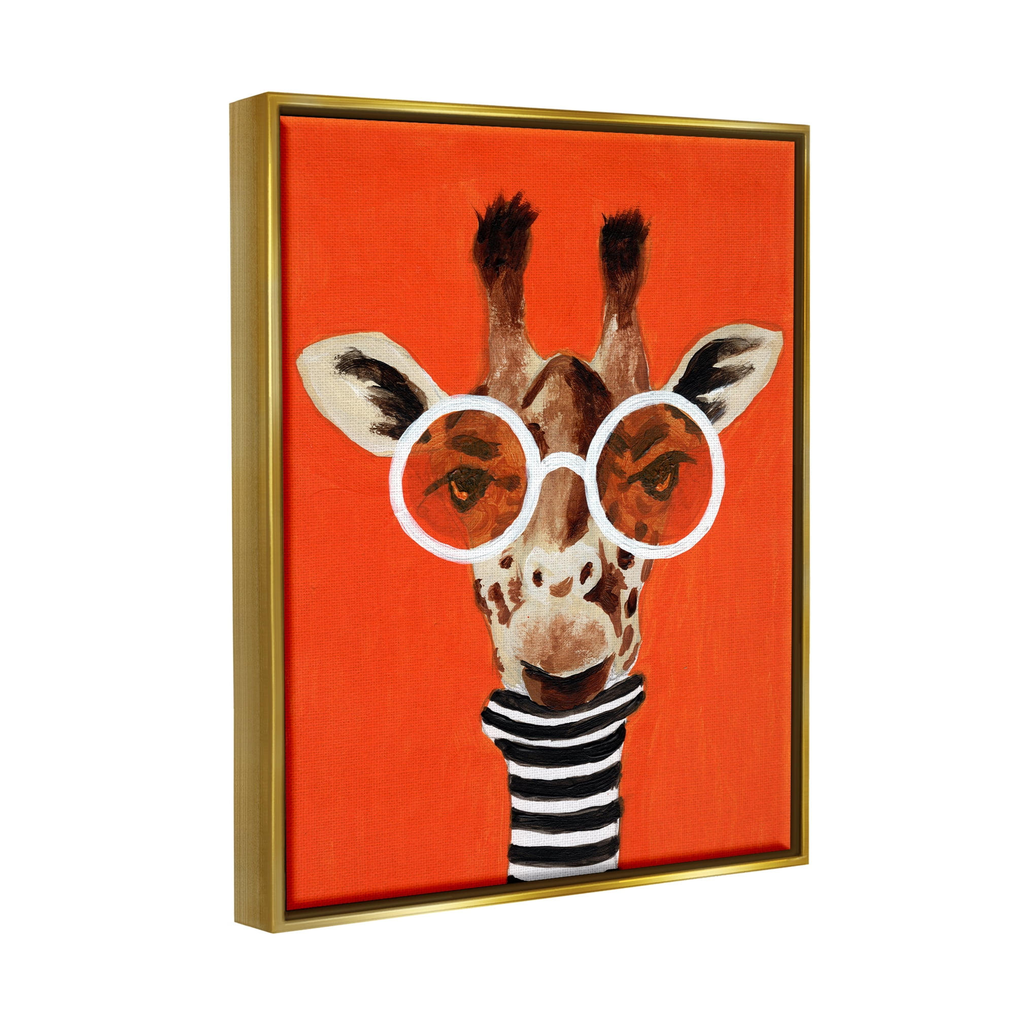Stupell Industries Bold Giraffe Turtleneck & Glasses Animals & Insects Painting Gold Floater Framed Art Print Wall Art