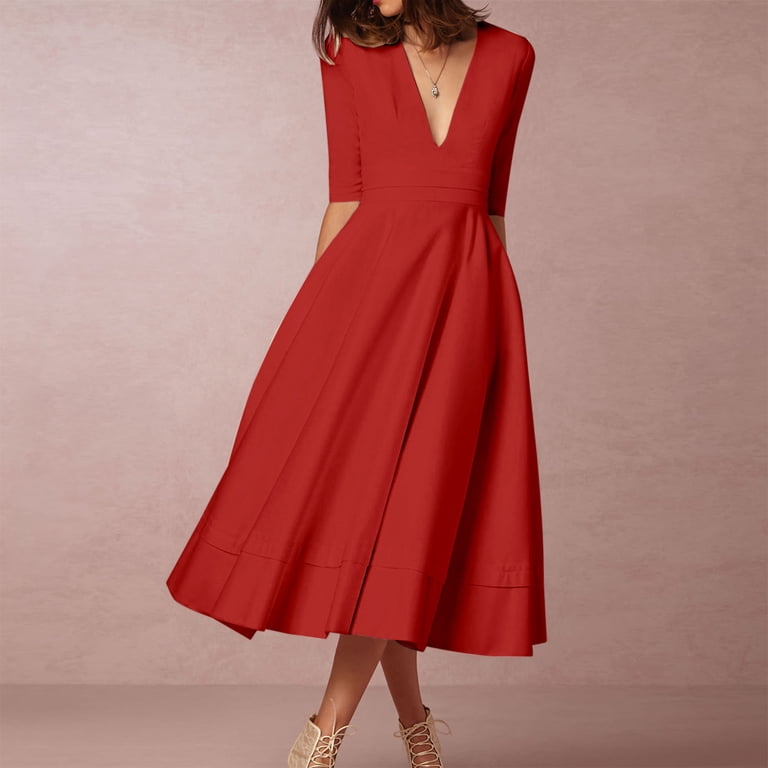 solid red dress deep v neck Chic Side Slit Deep V Neck Cheap Long Red Prom Dresses