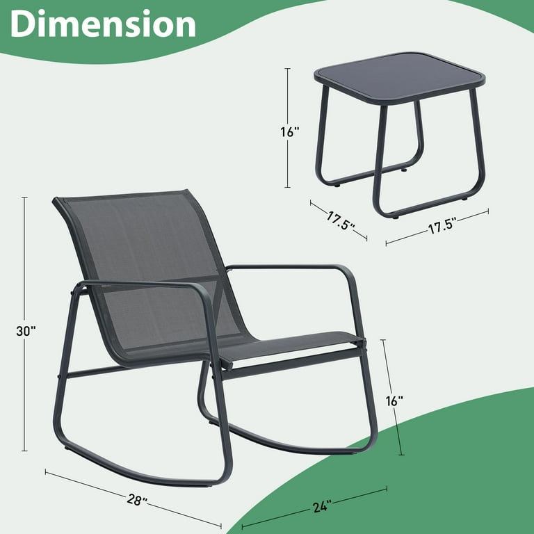 Ainfox 3-Piece Rocking Bistro Set with Glass Table, Gray photo 3