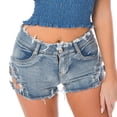 thumbnail image 5 of Defitshape Women's High Waisted Shorts Destroyed Shorts Belt Hole Clubwear Jeans Short Denim Cutoff Ripped Summer Cut Up Sexy Frayed Raw Hem Blue X-Small, 5 of 5