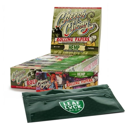 Cheech and Chong 1 1/4 Hemp Rolling Papers (25 Packs/Full Box) with Leaf Lock Gear Smell Proof Tobacco