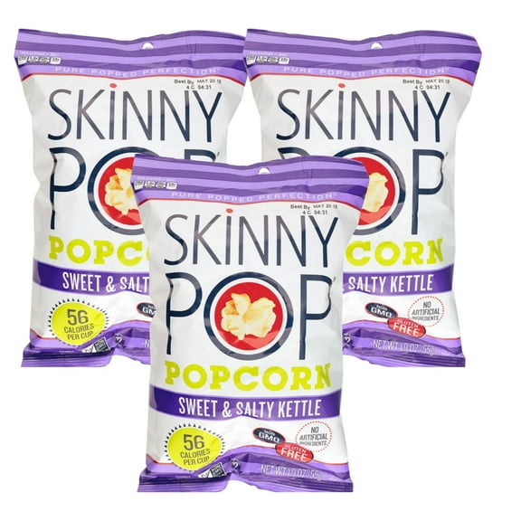 SkinnyPop Sweet & Salty Kettle Popcorn Gluten Free Non-GMO Healthy Popped Corn Snacks for Kids Adults Lunchboxes Office Movie Nights Sports Games Travel Convenient & On The Go Snacking 1.9oz Pack of 3
