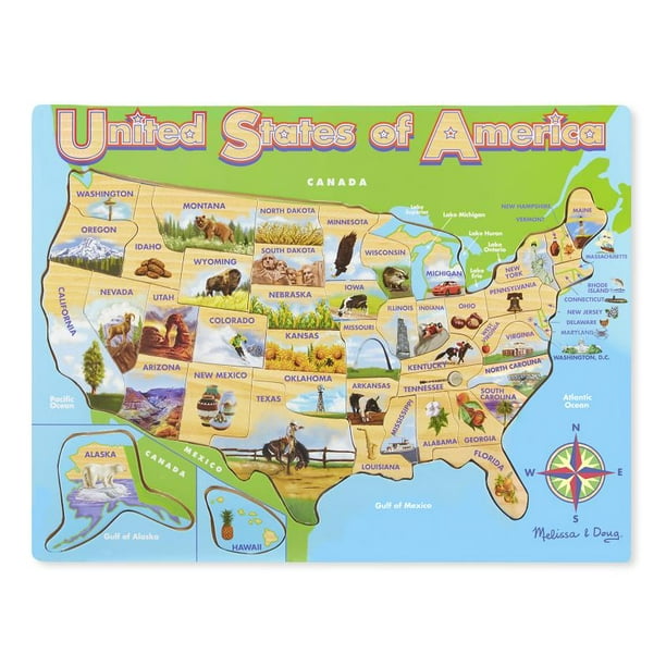 Melissa & Doug USA Map Wooden Jigsaw Puzzle, 45pc ...