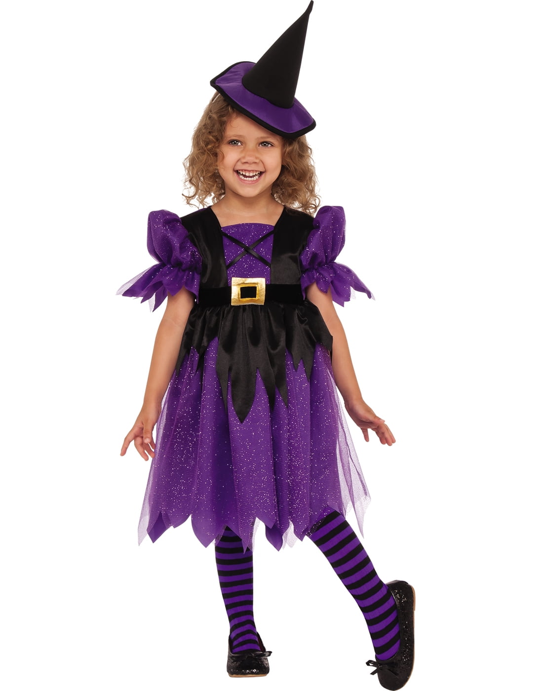Girls Purple Witch Halloween Party Book Day Fancy Dress Costume Including Hat 