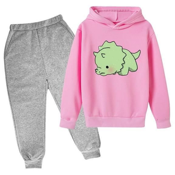 Eltusu Girls Outfit Sets 2 Pieces, Long Sleeve Cotton Athletic Hoodies and Sweatpants Set Pink Size 7-8 T