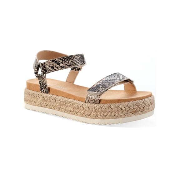 SUN STONE Womens Beige Snake Ankle Strap Treaded Rylaan Platform Espadrille Shoes 6 M
