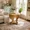 Natural Wood, variant on Farmhouse Round Dining Table, Small Curved Leg Side Table with Drawers, Distressed Wood End Table Coffee Table for Dinette Kitchen, Natural Wood Grain, Light Oak