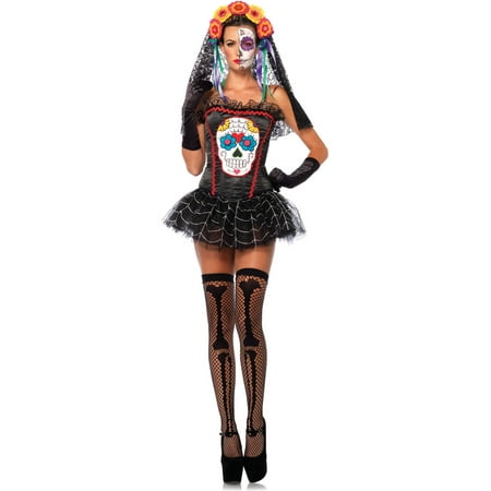Leg Avenue Women's Sugar Skull Bustier Corset Dia De Los Muertos Costume