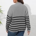 thumbnail image 4 of Women's Plus Size Striped Stitched Knitted Sweater - Gray Half-Turtleneck, Zipper & Heart Accents, Oversized XXL Fit, Warm Comfort, Size XXL, 4 of 5