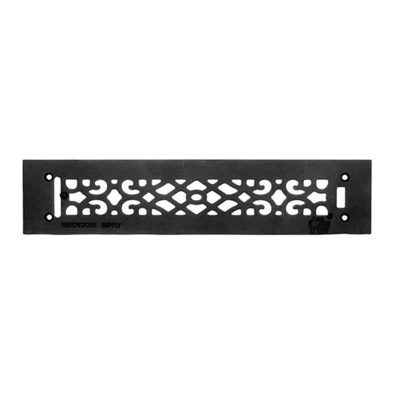 Black Floor Heat Vent Air Register Grille Heavy Cast Aluminum Victorian Vintage Scroll Design Rustic Duct Cover Overall 3.5" x 16" Floor or Wall Vent Grille