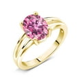 thumbnail image 2 of Gem Stone King 18K Yellow Gold Plated Silver Ring Pink Oval Moissanite (2.00 Cttw), 2 of 4