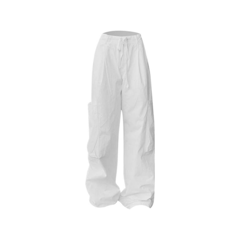 Wozhidaoke Cargo Pants Womens Baggy Streetwear Joggers Sweatpants  Drawstring Casual Loose Wide Leg Trousers Women'S Pants, White +S 
