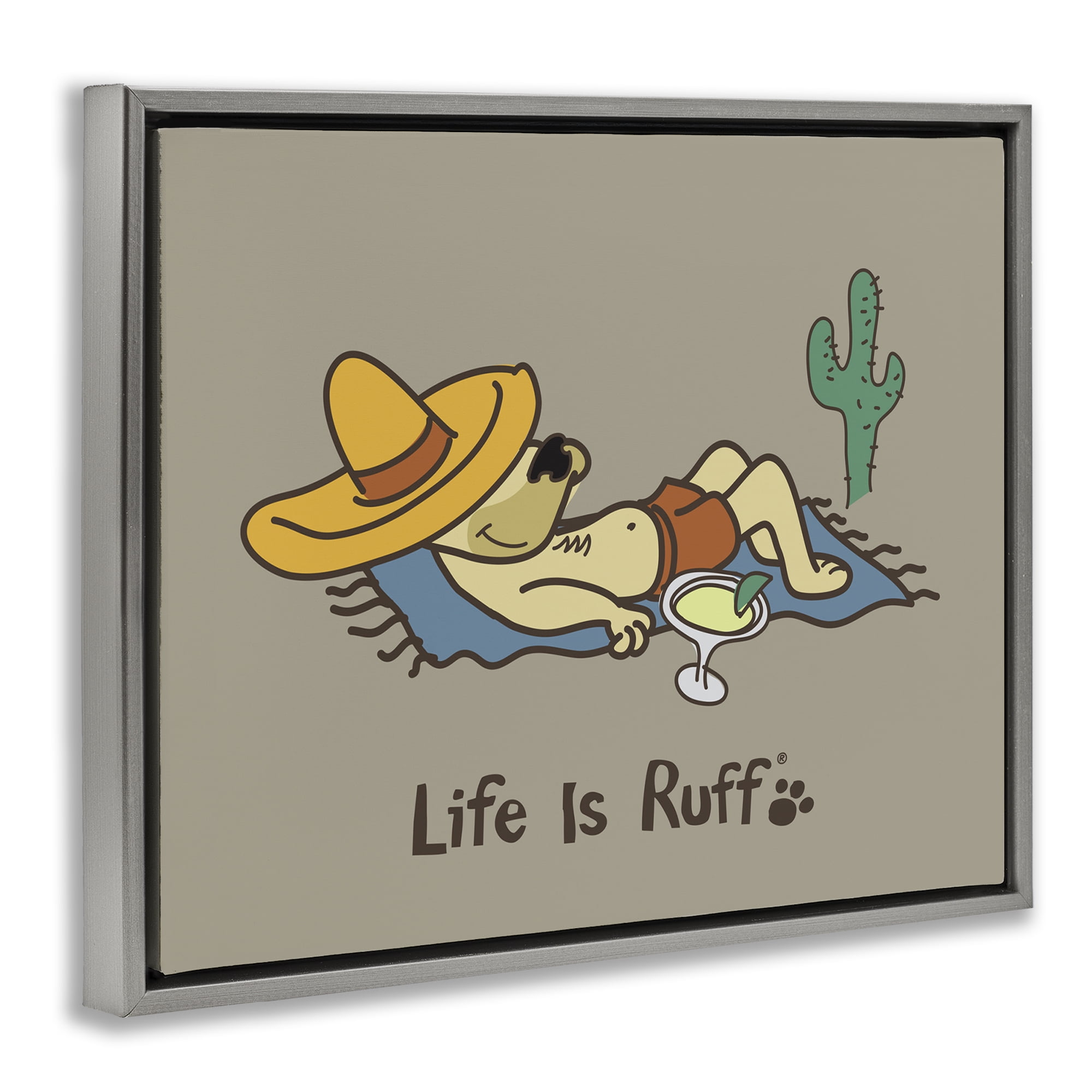 Stupell Industries Siesta Dog in Desert Animals Painting Gray Floater Framed Canvas Art Print Wall Art, 31 x 25
