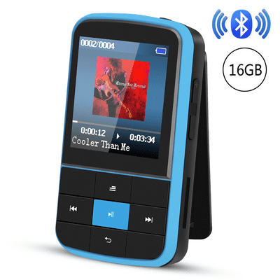 AGPTEK G15 16GB Bluetooth 4.0 MP3 Player, Wearable Clip Supports Playlist FM Radio with Sport Armband, Expandable Up to 128GB, Blue
