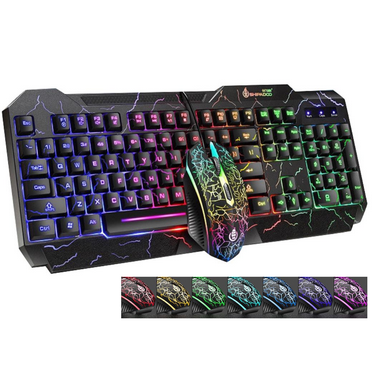 High Performance Gaming Keyboard and Mouse Combo, LED Rainbow Backlit USB Wired Computer Keyboard 104 Key, Spill-Resistant Design, Ergonomic Wrist Rest Keyboard Mouse Set for Windows PC Gamer - Black