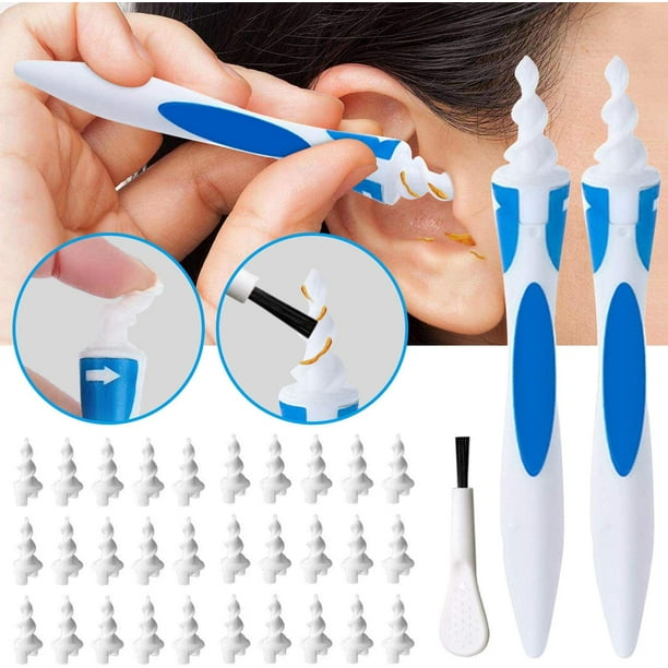 Nettoyeur d'oreille - Kit de retrait de cire d'oreille - Poignée  ergonomique - Conception en spirale - Bleu