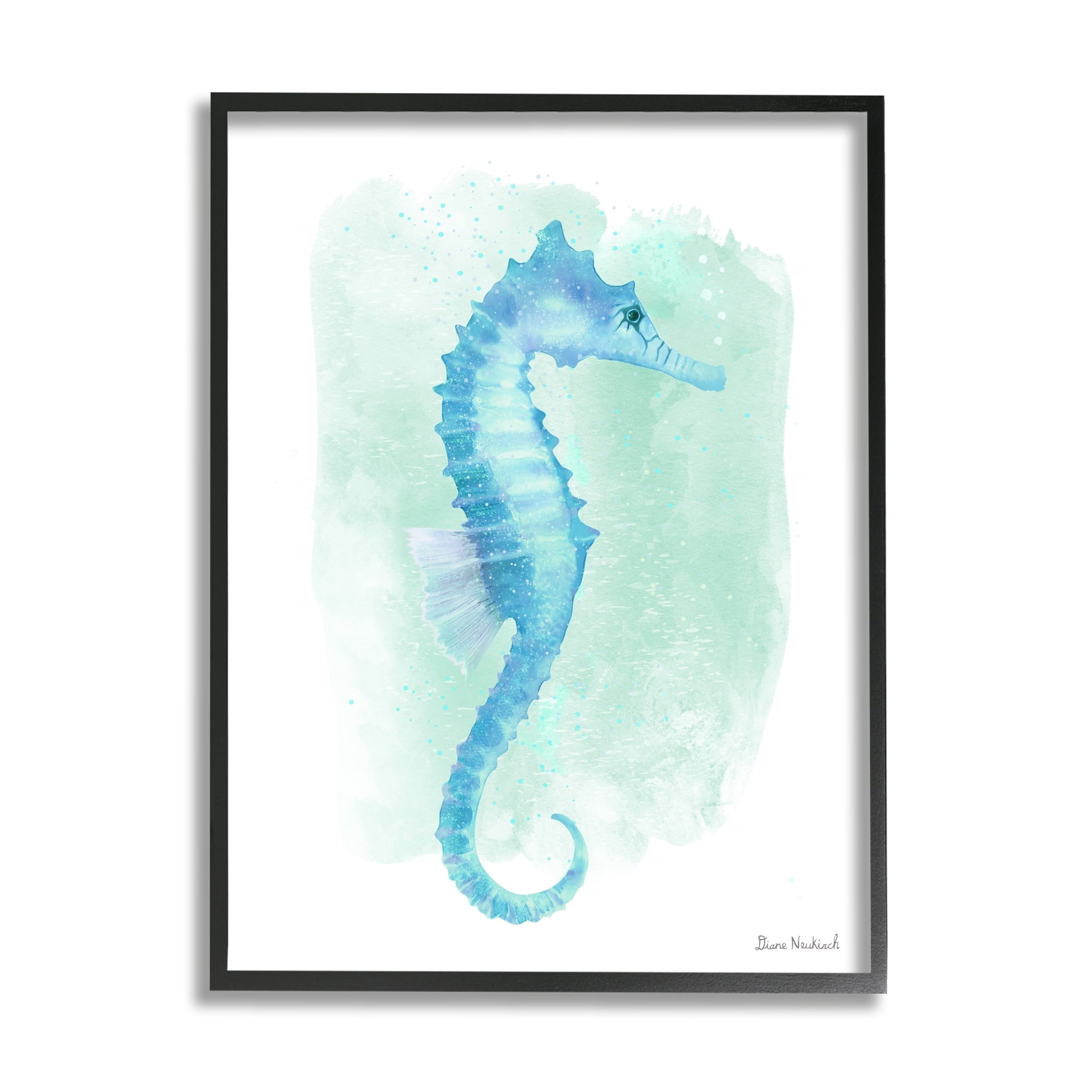 Stupell Industries Blue Seahorse Aquatic Life Subtle Ocean Painting Painting Black Framed Art Print Wall Art, Design by Diane Neukirch