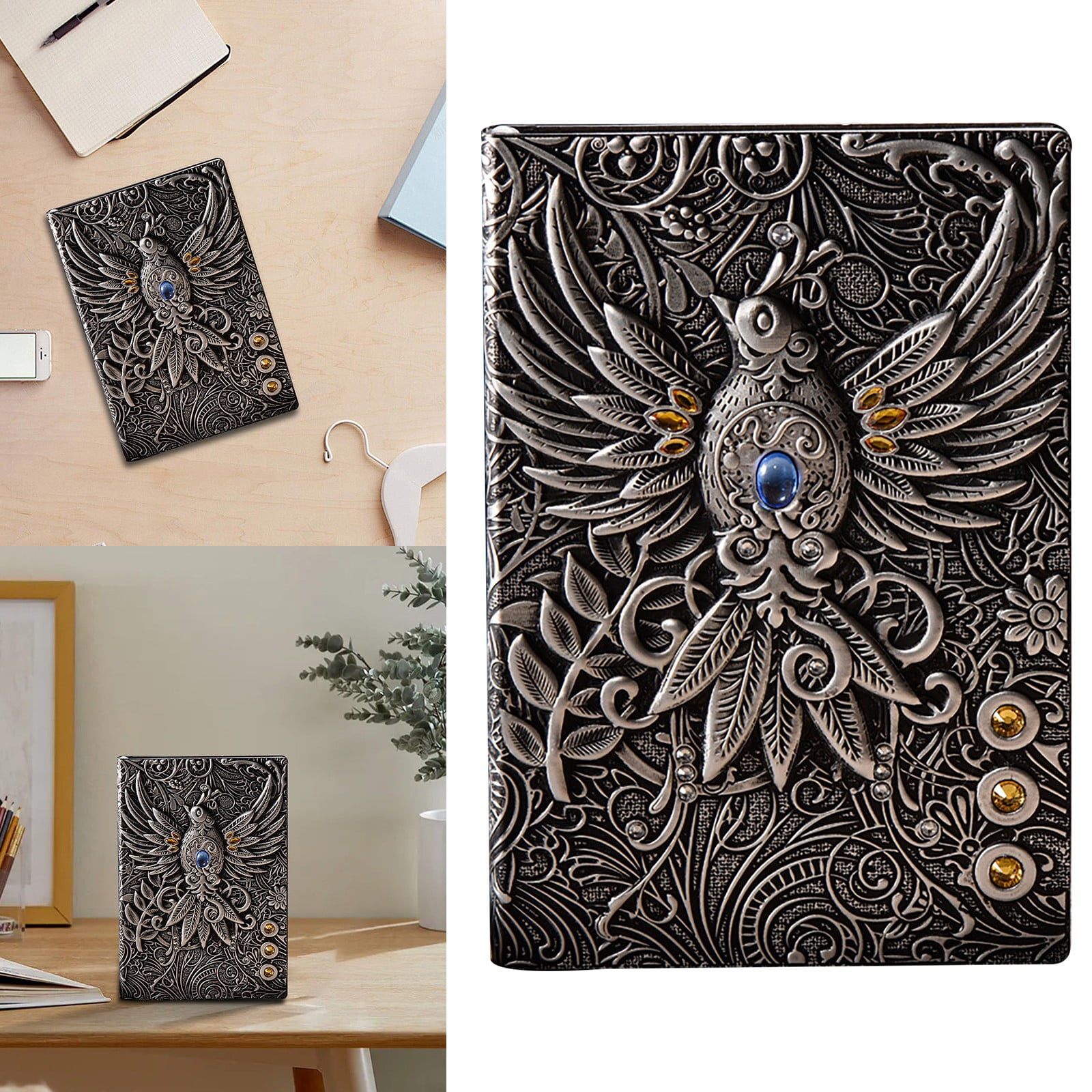 WMGHA Embossed Leather Journal Writing Notebook - Antique Handmade Leather Daily Notepad Sketchbook, Phoenix Gift For Men & Women,Travel Sketchbook & Poetry Diary,100 Sheets,A5 (5.5" X 8.3")