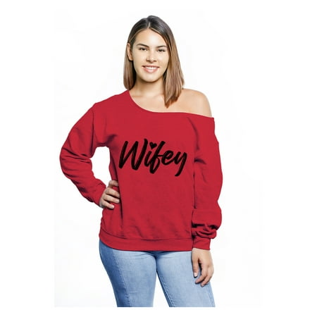 Awkward Styles Wifey Plus Size Off Shoulder Sweatshirt Wife Plus Size Sweater for Women Cute Valentine's Day Gifts for Wife Best Wife Ever Honeymoon Outfit Funny Oversized Wifey Sweater for (Best Sweaters For Pear Shaped)