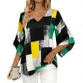 thumbnail image 1 of Camisas de Manga 3/4 de Mujer Elegante Blusa Suelta con Cuello en V con Estampado Floral Geométrico para Trajes Informales, de Trabajo O Sociales, 1 of 6